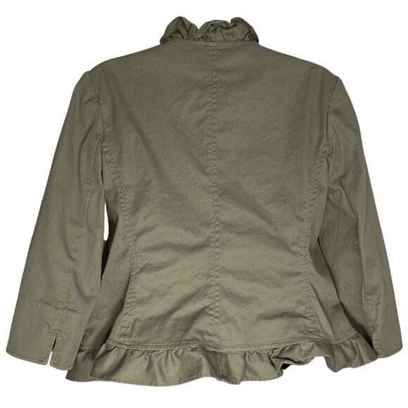 Talbots Blazer Jacket 2 Petite Ruffle Neck Twill Preppy Office Siren Olive Green - Picture 4 of 14